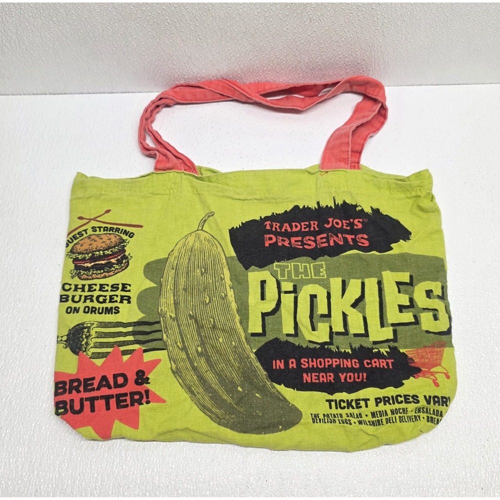 Trader Joes Pickle In a Jar Tote Bag Reusable Grocery Canvas Cotton Green